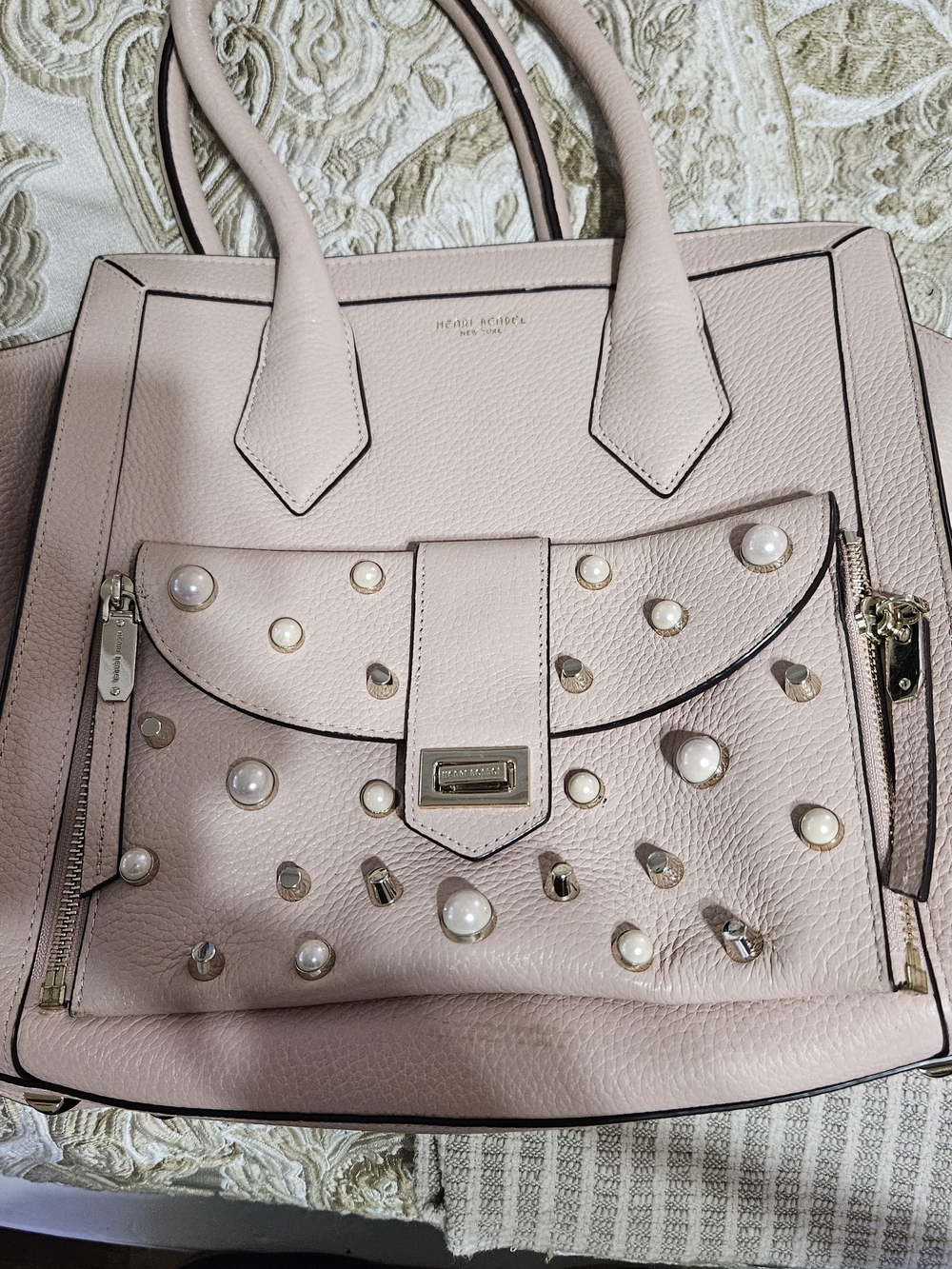 HENRI BENDEL Pink Pearl-Studded Leather Tote